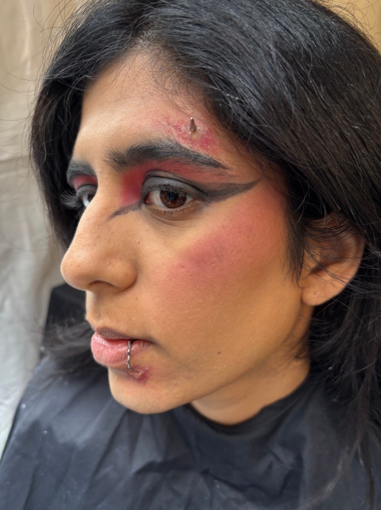 80's punk inspired look, with infected piercings. (Look was incomplete due to the weather).